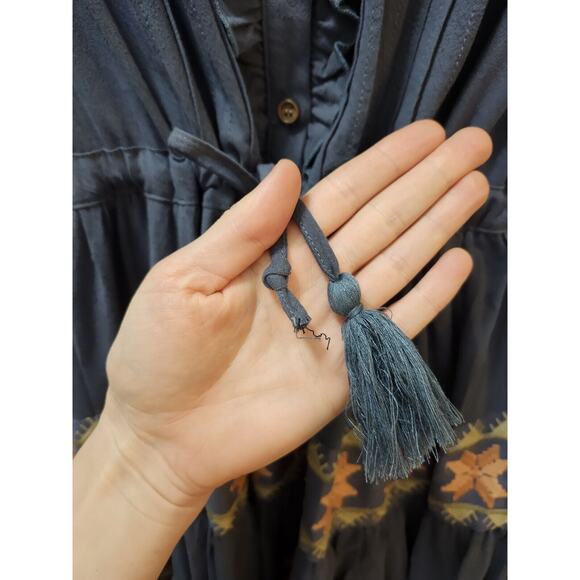 IVY CITY Co. Maxi Dress Short‎ Sleeve Embroidery 100% cotton Gray size M Boho - Picture 4 of 11